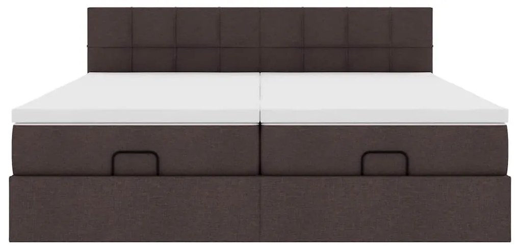 Estrutura de cama otomana com colchões tecido castanho escuro