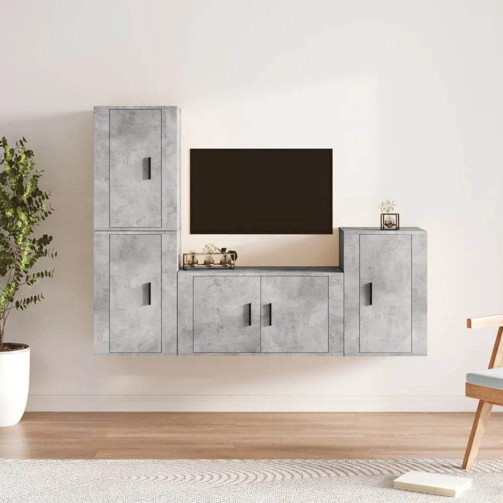 vidaXL Conjunto móveis de TV 4 pcs madeira processada cinzento cimento
