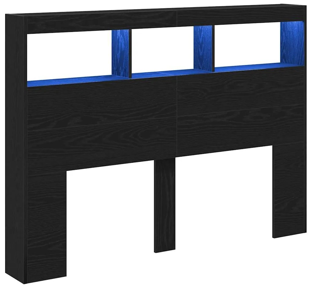 Armário cabeceira c/ luzes LED 140x17x102 cm carvalho preto