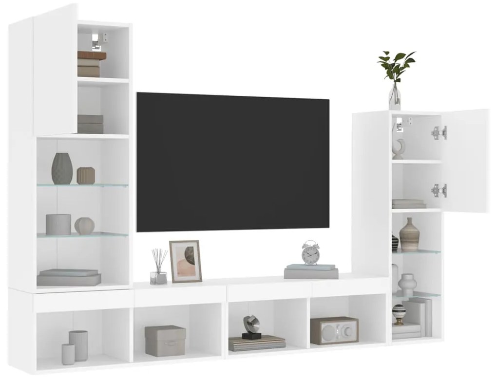 vidaXL 4pcs móveis de parede p/ TV c/ LEDs derivados de madeira branco