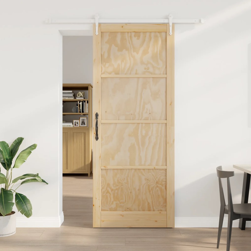 Porta Deslizante vidaXL com Conjunto de Hardware 93x232 cm Madeira de Pinho