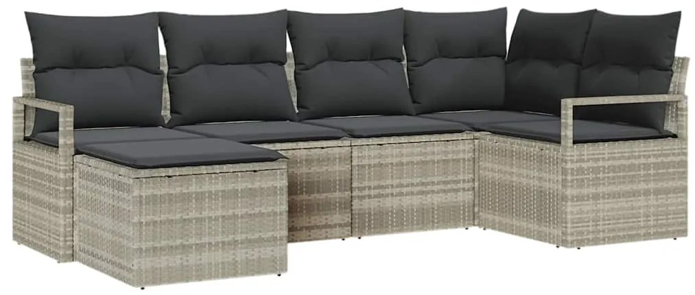 Conjunto de Sofá de Jardim com 6 Peças e Almofadas Cinza Claro em Ratt