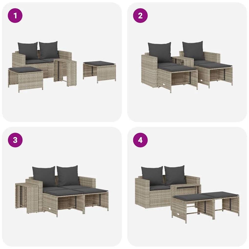 5 pcs conjunto sofás de jardim c/ almofadões empilhável vime PE