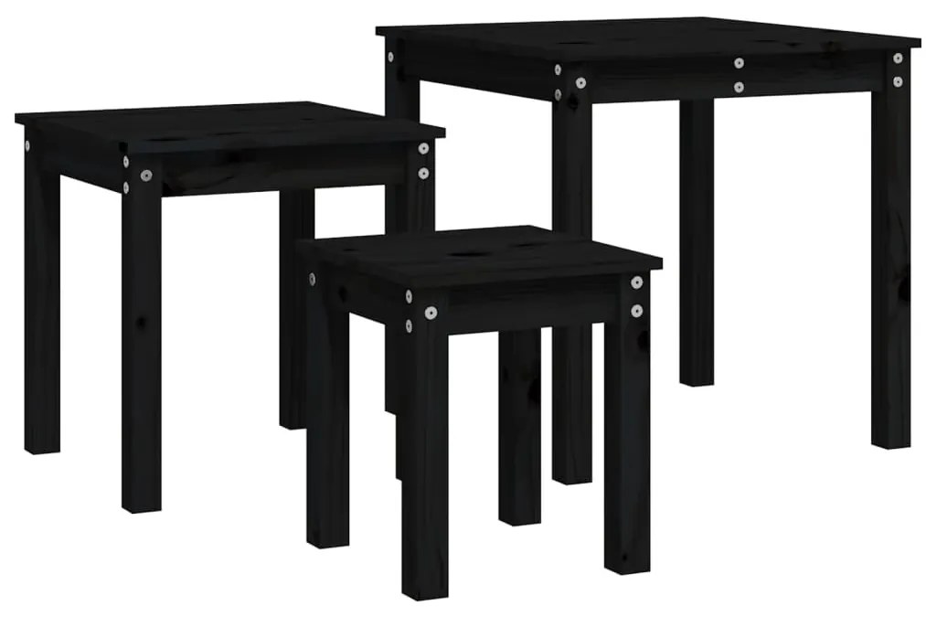 Mesas de encastrar 3 pcs madeira de pinho maciça preto