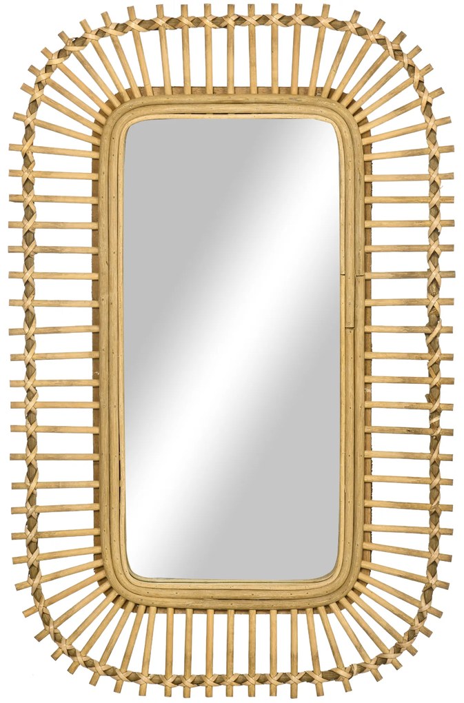 HOMCOM Espelho Decorativo Parede Vime Retangular Suspenso Design Elegante 75x48 cm Madeira | Aosom Portugal