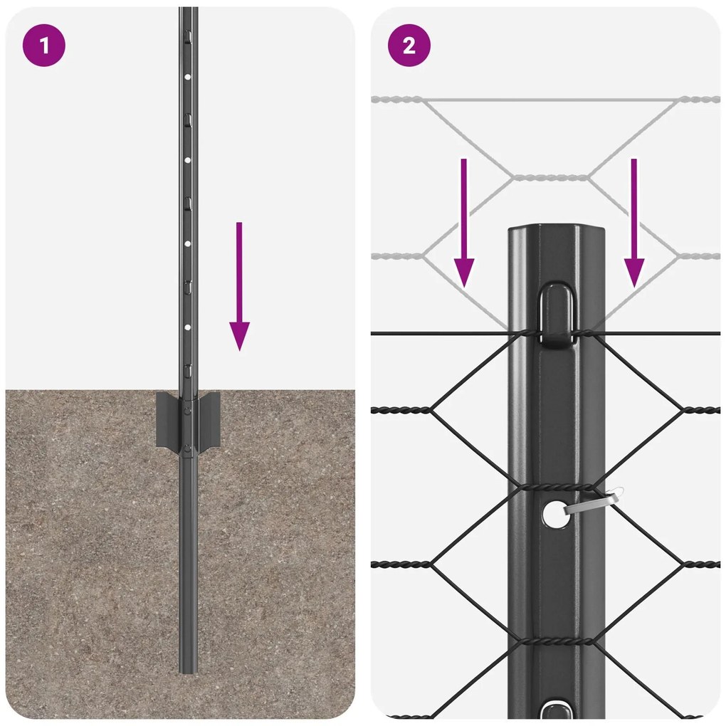 Postes de Cerca vidaXL 11 pcs U-Channel Cinza 60 cm Aço, Cerca Hexagon