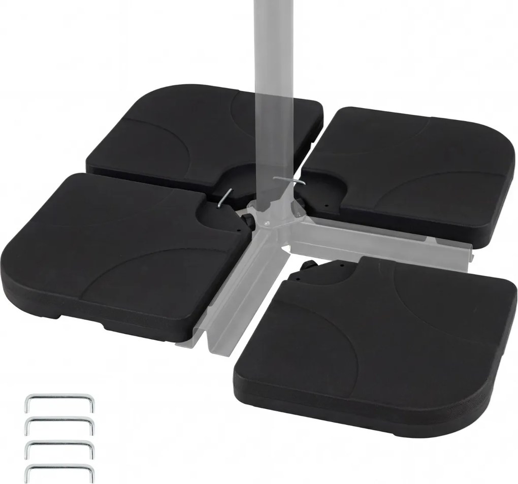 Base para guarda-sol, 4 peças, para encher com água ou areia, alças de transporte, 74 kg, quadrada, guarda-sol com saliência, para pátio, jardim, terr