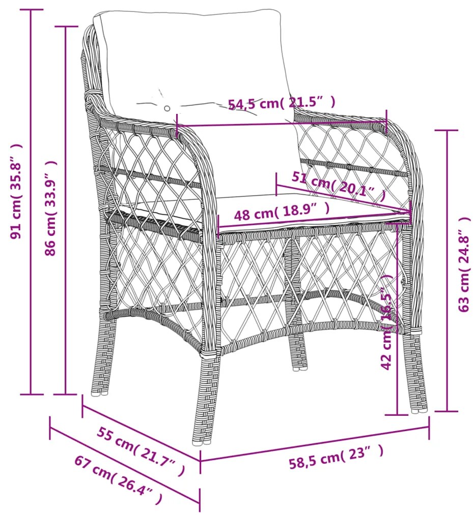 Cadeiras de jardim com almofadões 2 pcs vime PE cinzento