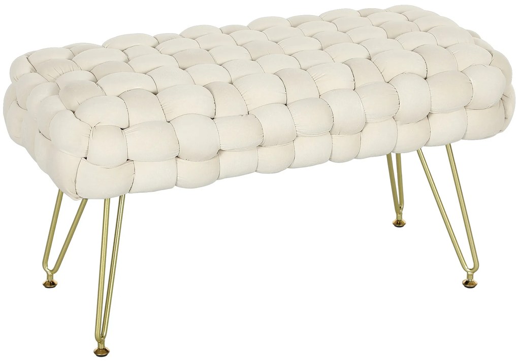 Banco Capri – 76x38x41,5 cm – Creme – Estofado em Veludo com Pés Metál