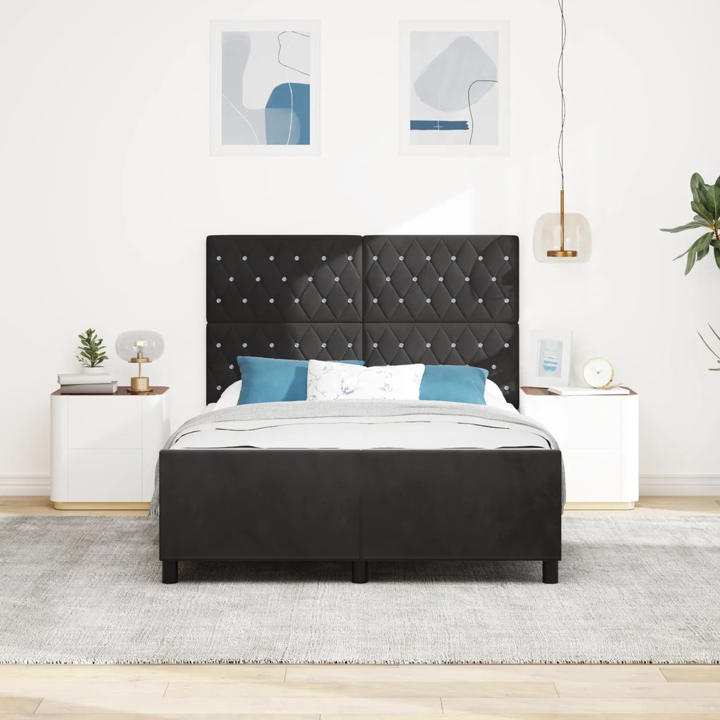 Estrutura de Cama de Veludo Preto vidaXL 140x200 cm