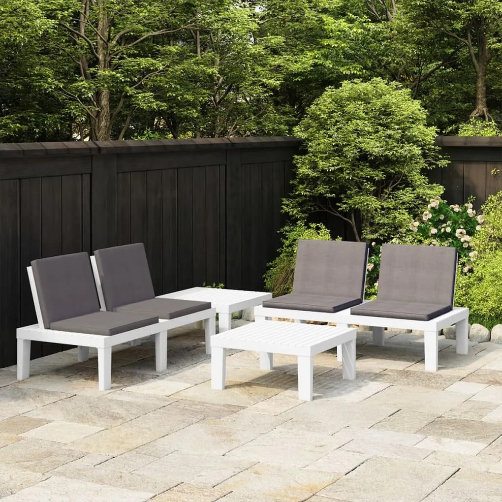 4 pcs conjunto lounge de jardim com almofadões plástico branco