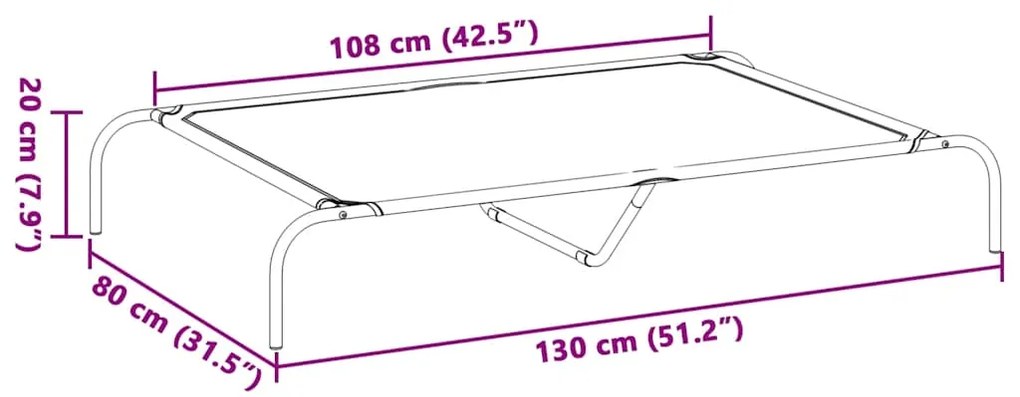 Cama para cães elevada 130x80x20 cm Textilene e aço cinzento
