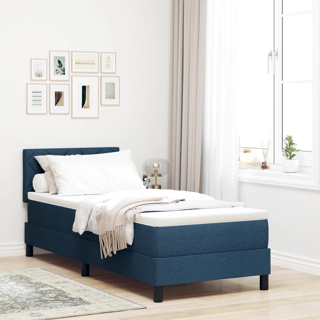 Cama Box Spring com Colchão Azul 80x200 cm Tecido