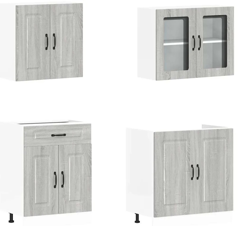 4 peças armário de cozinha conjunto Kalmar cinza sonoma