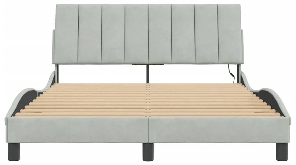 Estrutura de cama c/ luzes LED 140x200 cm veludo cinzento-claro