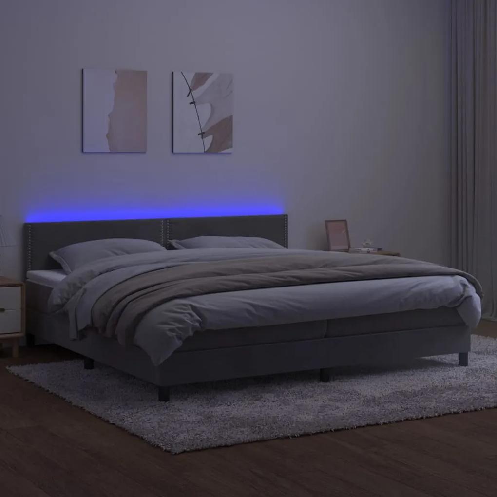 Cama box spring c/ colchão/LED 200x200 cm veludo cinzento-claro