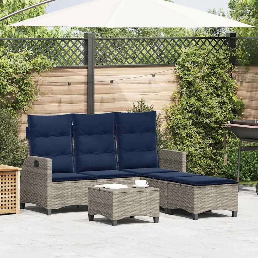 3 pcs conjunto sofás de jardim com almofadões em L vime PE