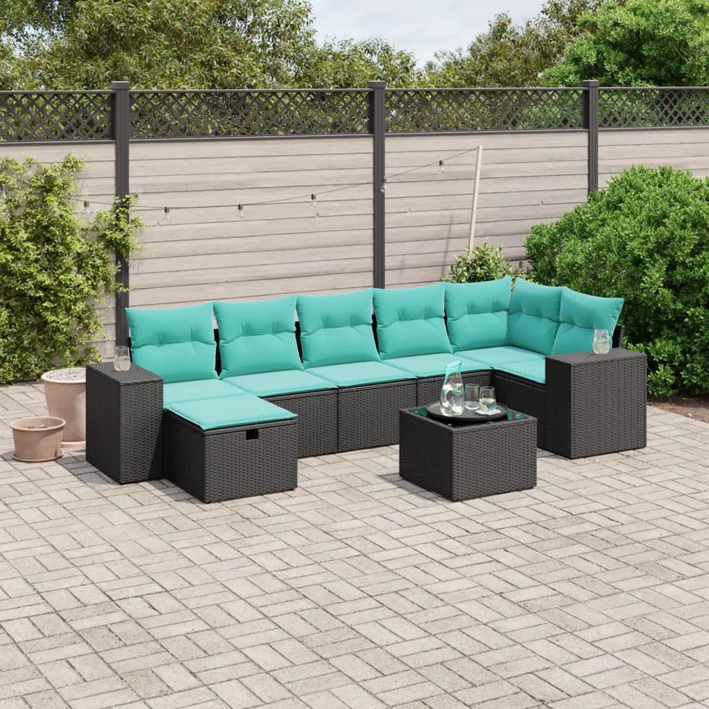 vidaXL 8 pcs conjunto de sofás p/ jardim c/ almofadões vime PE preto