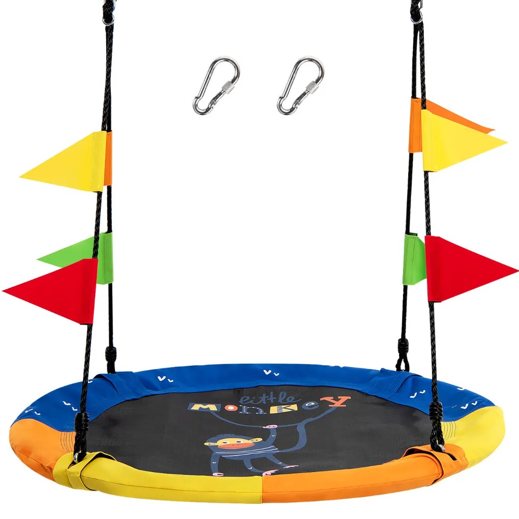 Baloiço 100 cm Redondo para Crianças com Bandeiras Coloridas Altura Ajustável com Ganchos Multicor