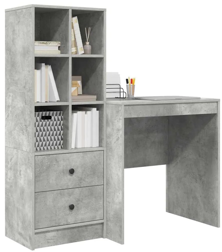 Mesa com Armazenamento Cinza Concreto Madeira Derivada