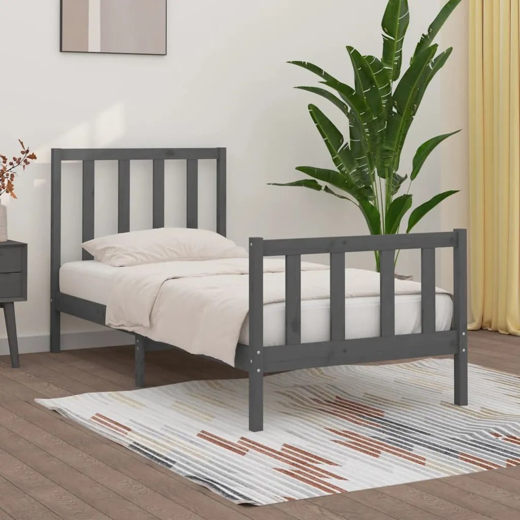 vidaXL Estrutura cama pequena solteiro 75x190 cm madeira maciça cinza
