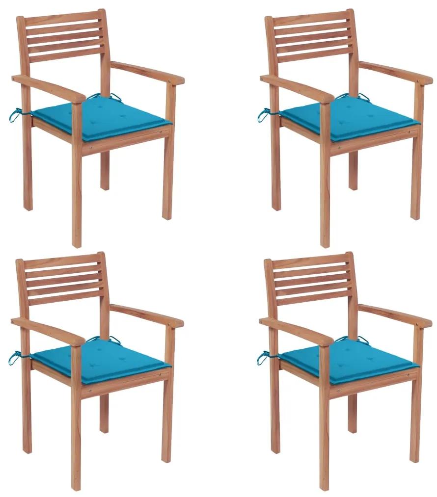 Cadeiras de jardim c/ almofadões azul 4 pcs teca maciça
