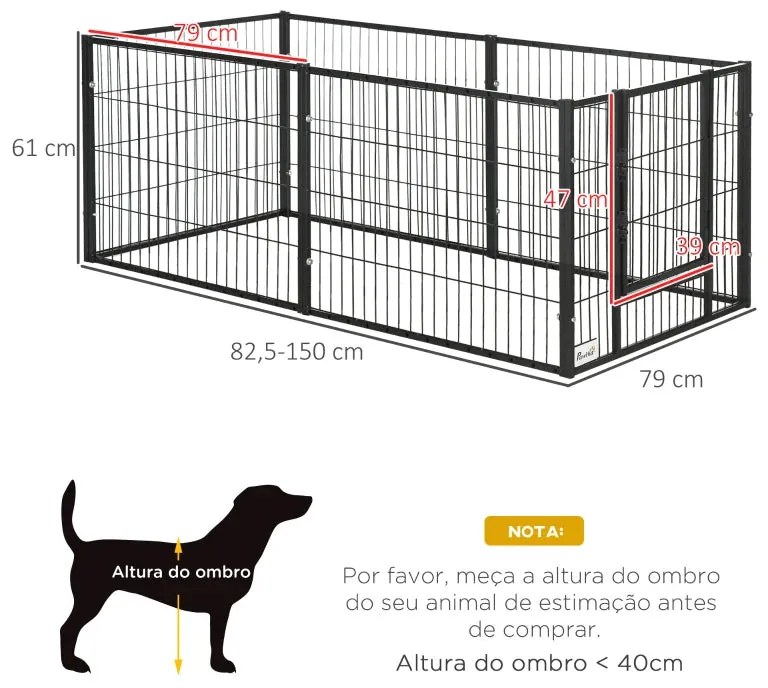 PawHut Parque para Cães de 6 Painéis Gaiola de Metal para Animais de E