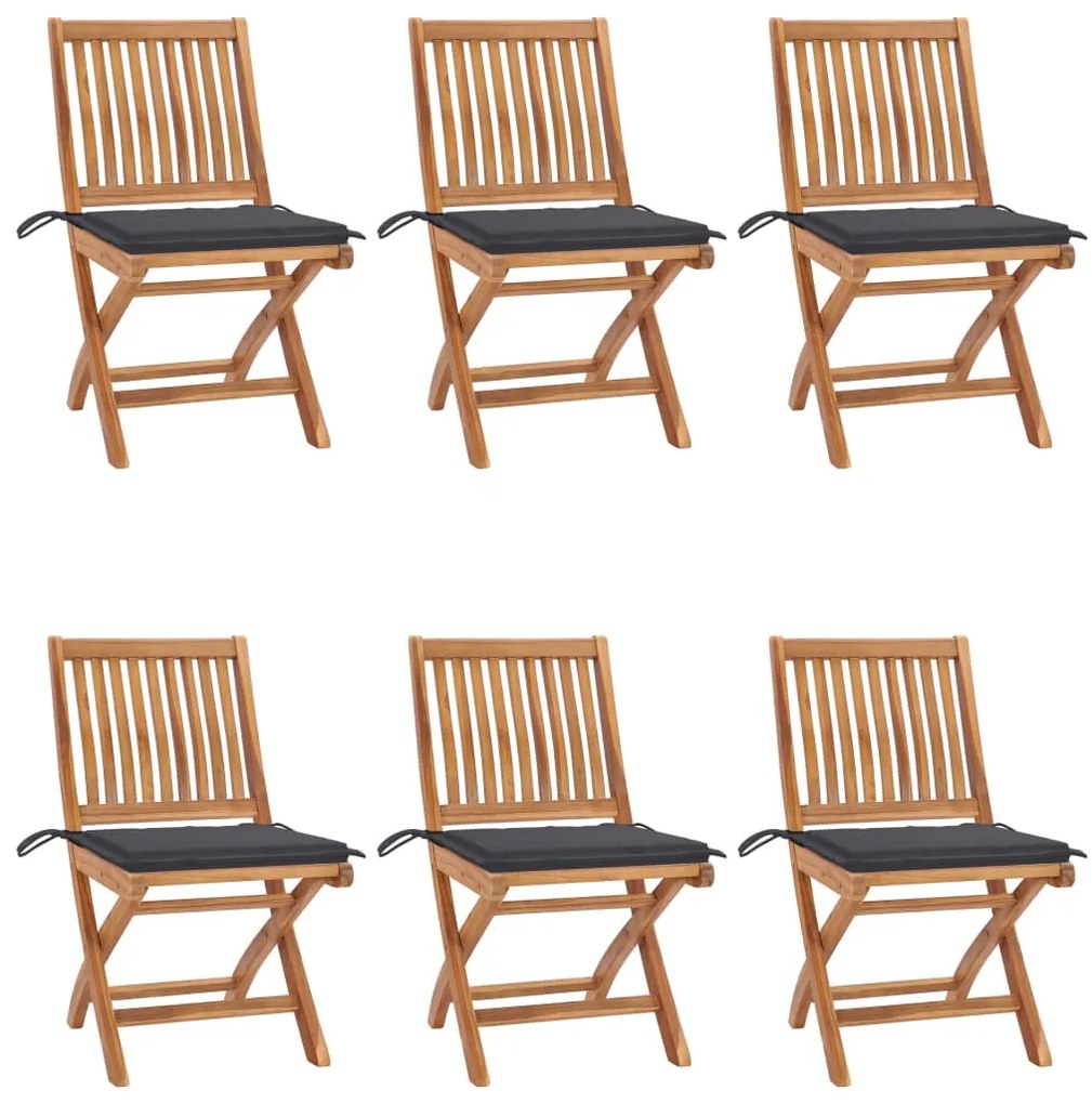 vidaXL Cadeiras de jardim dobráveis c/ almofadões 6 pcs teca maciça