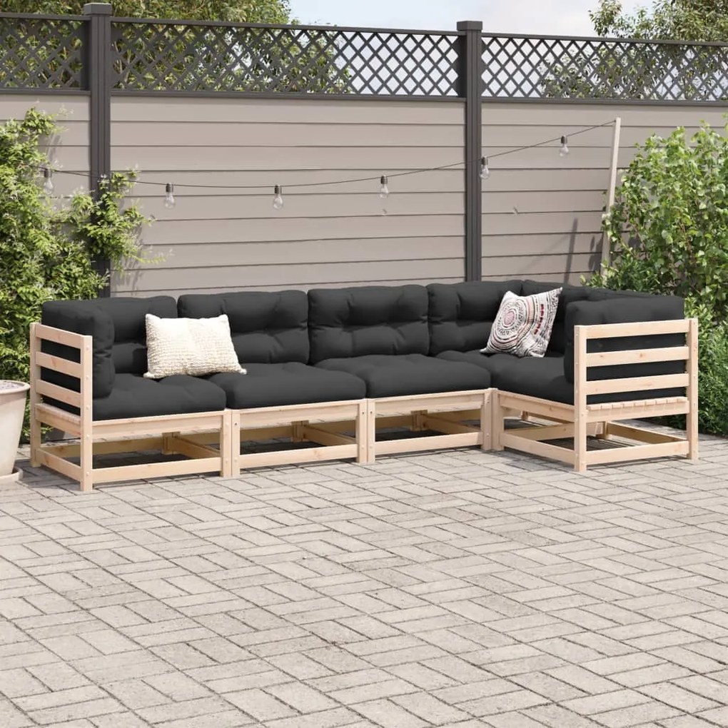 5 pcs conjunto de sofás de jardim com almofadões pinho maciço