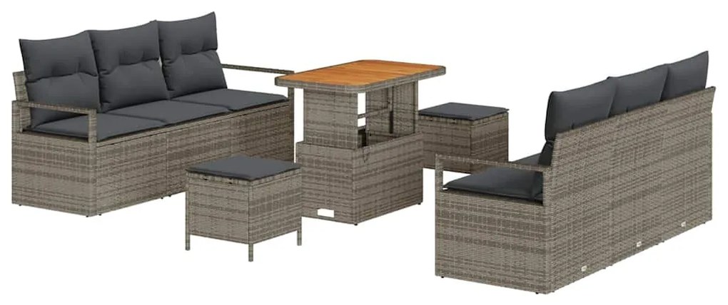 Conjunto de Sofá de Jardim 9 Peças com Almofadas Cinzas em Rattan Sint