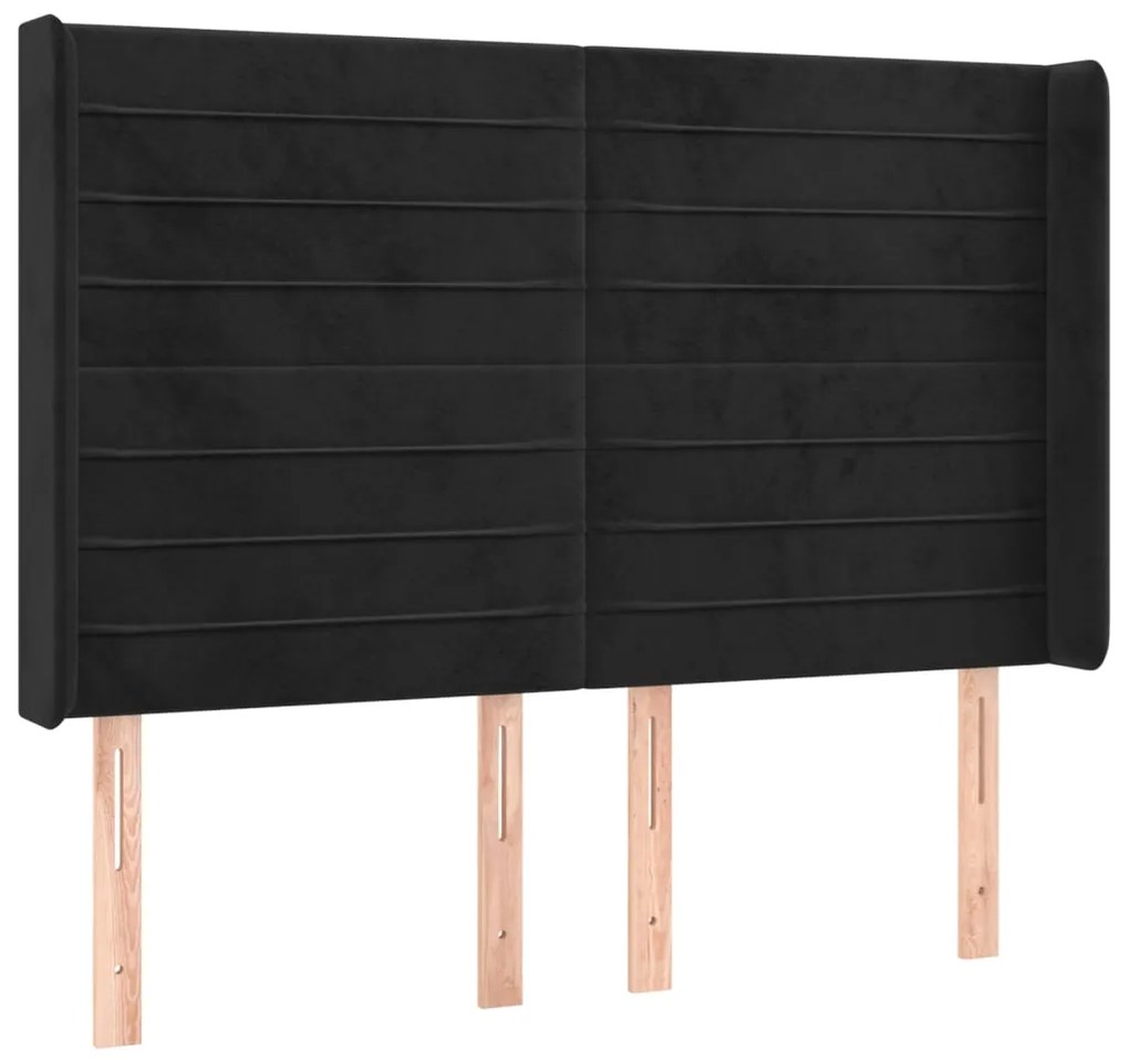 Cabeceira de cama c/ luzes LED veludo 147x16x118/128 cm preto