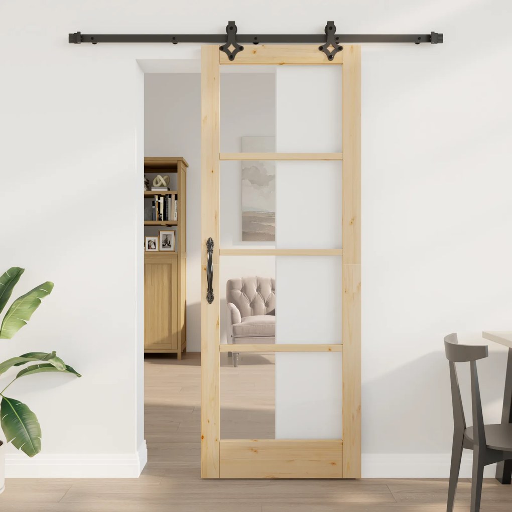 Porta Deslizante vidaXL com Conjunto de Hardware 'ORKDAL'Madeira Sólida e Vidro
