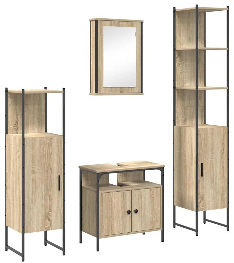Conjunto de Móveis para Banheiro 4 pcs Carvalho sonoma
