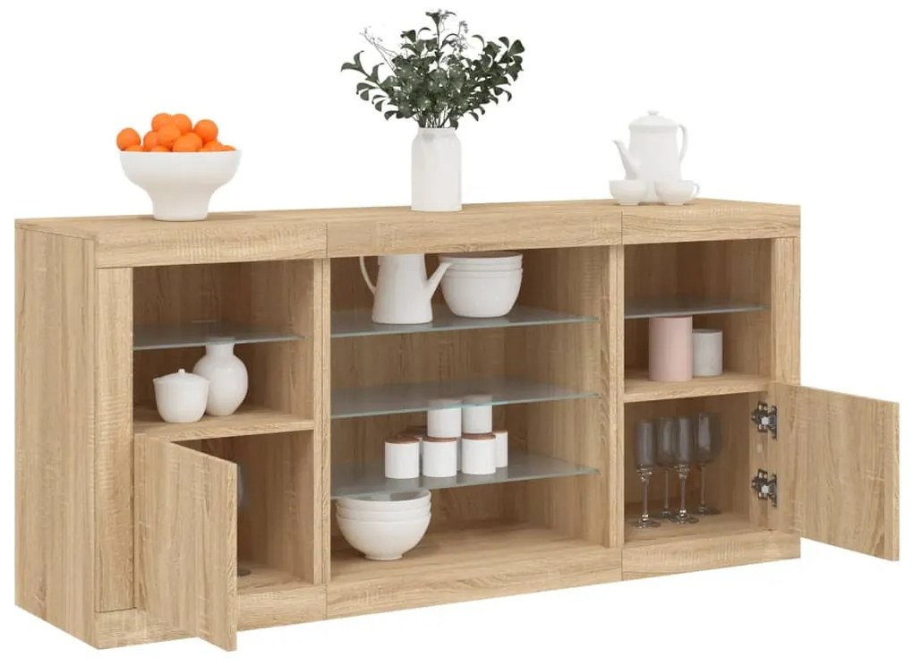 vidaXL Aparador com luzes LED 142,5x37x67 cm carvalho sonoma