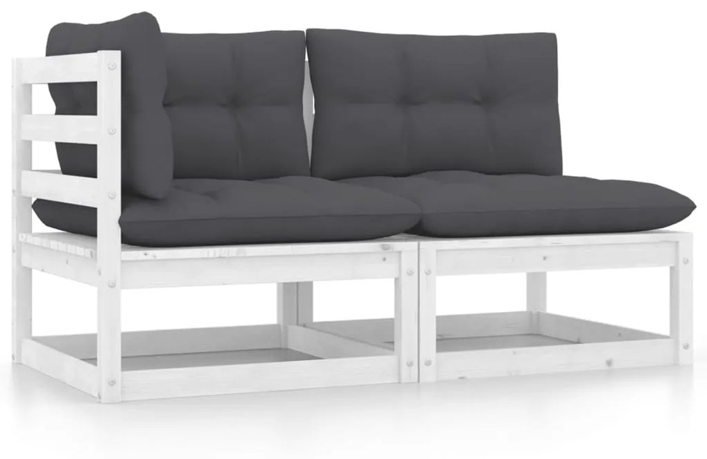 vidaXL 2 pcs conj. lounge de jardim c/ almofadões pinho maciço branco