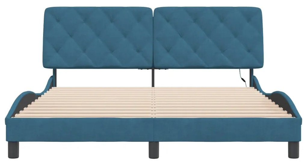 Estrutura de cama c/ luzes LED 160x200 cm veludo azul