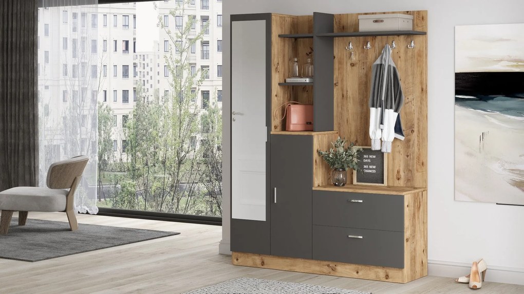 Cabideiro DD5 – Atlantic Pine e Antracite – 140x181,8x36,8 cm