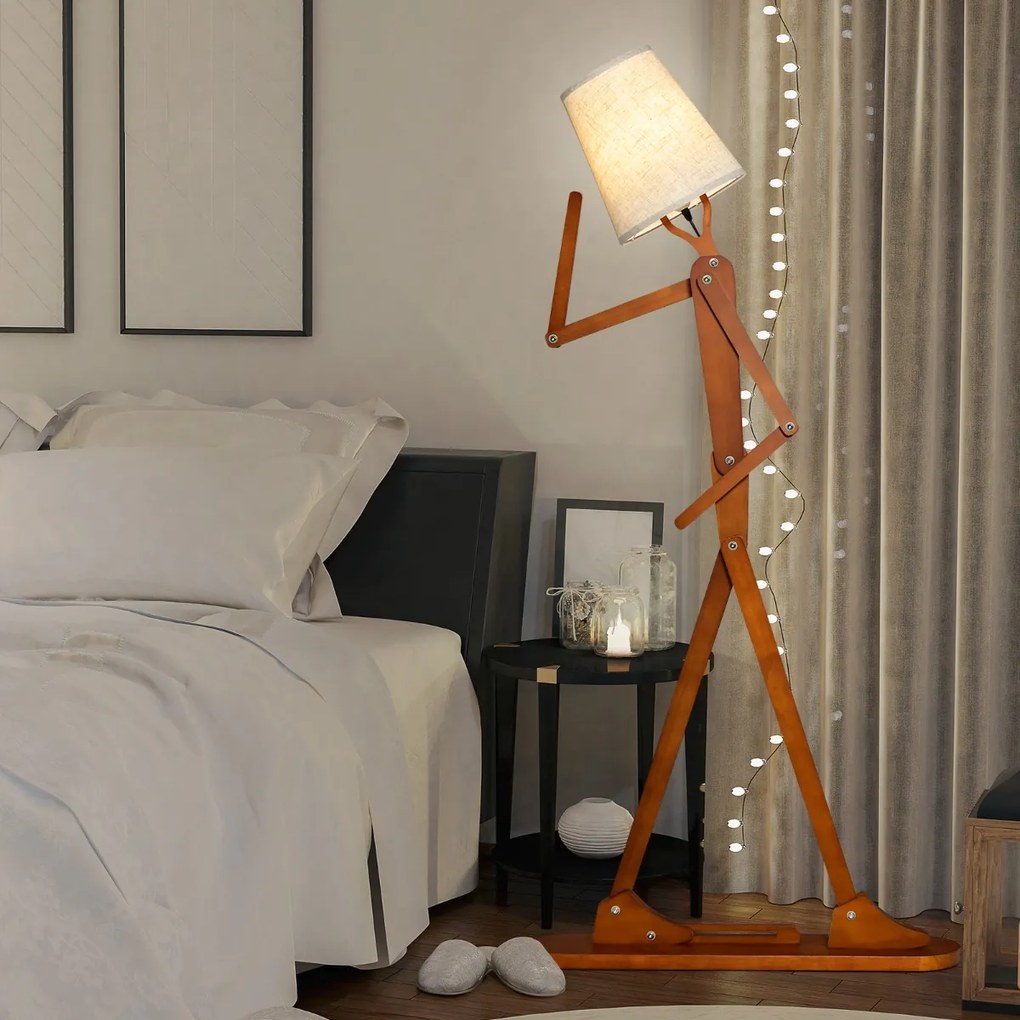 Candeeiro de pé alto com abajur de tecido mutável de figura humana ajustável 77 x 25,5 x 160 cm Natural