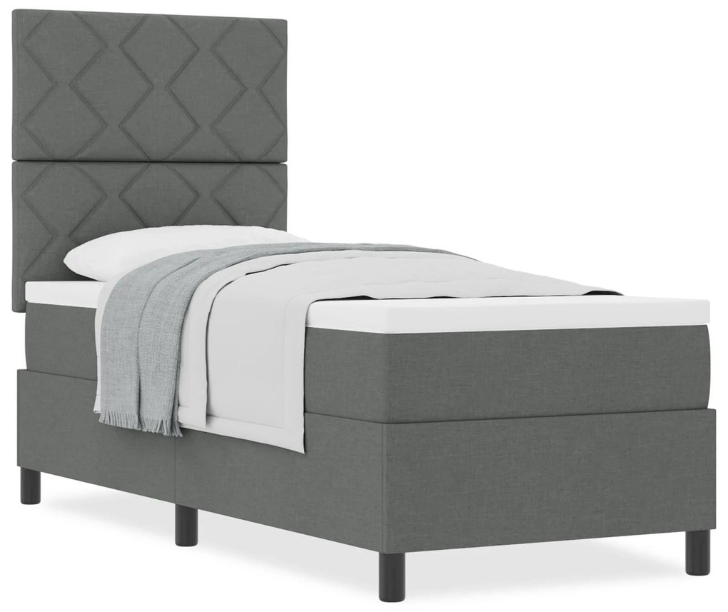 Cama Box Spring com Colchão Cinza Escuro 80x200 cm Tecido