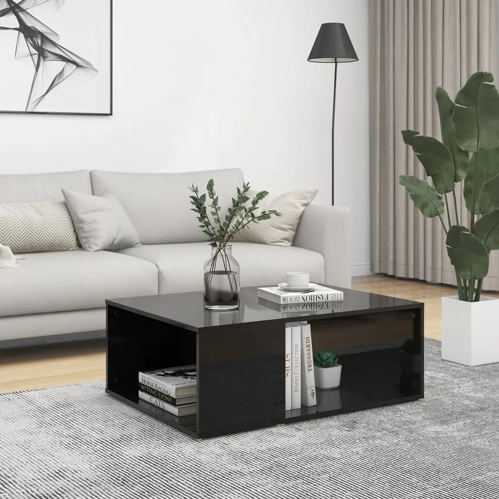vidaXL Mesa de centro 90x67x33 cm contraplacado preto brilhante
