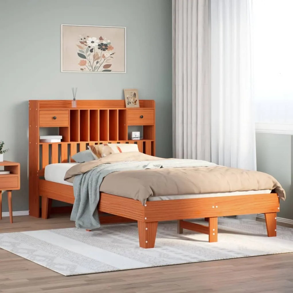 vidaXL Cama sem colchão 135x190 cm madeira pinho maciça castanho-mel