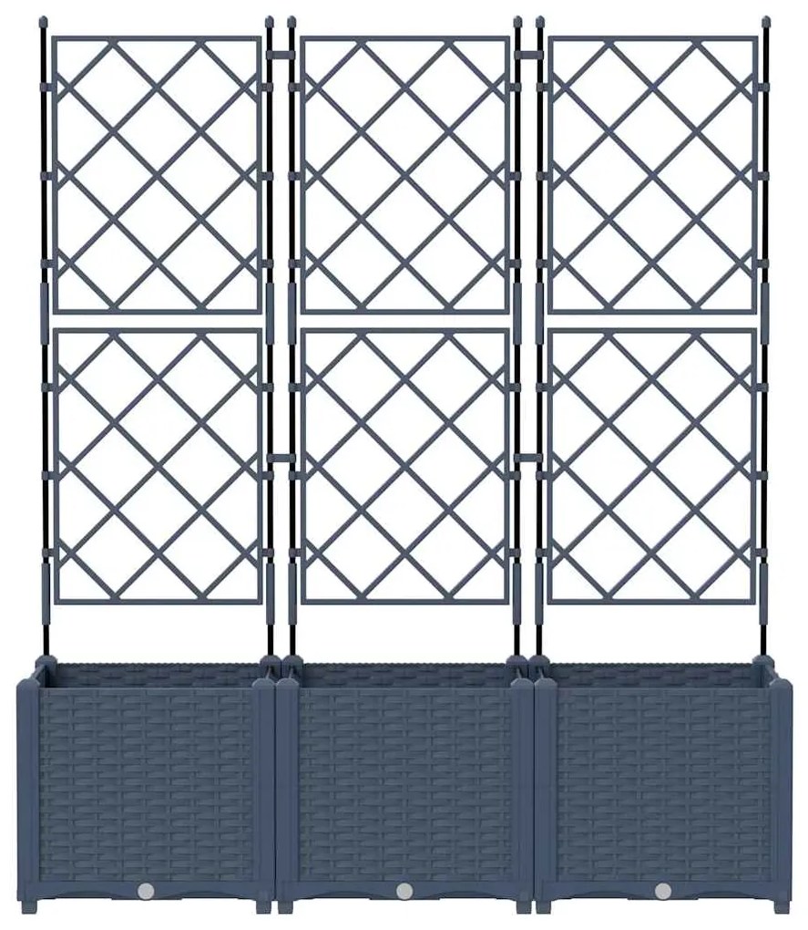 Jardineira com Treliça 3 pcs Cinza 120x40x143 cm