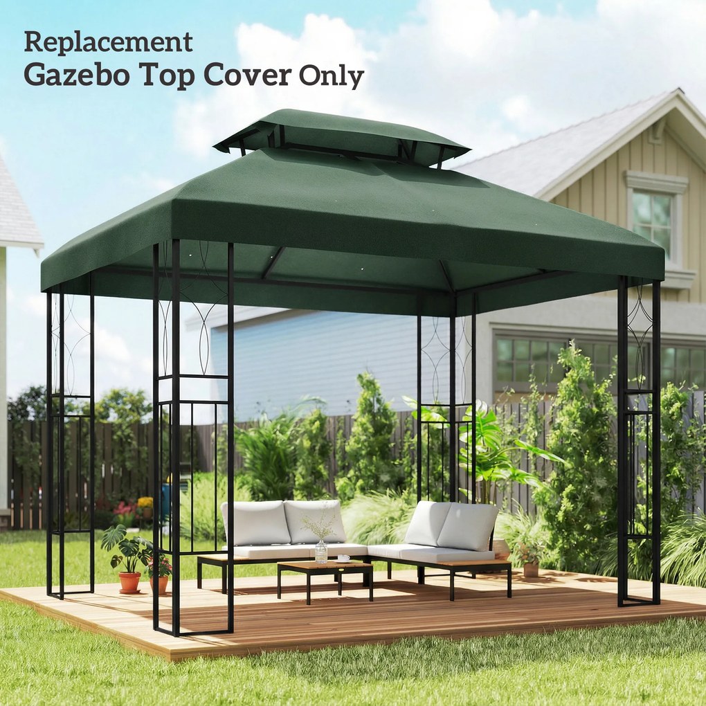 Toldo de Substituição 4x3 m com Teto Duplo Orifícios de Drenagem e Proteção UV Apenas Toldo (NÃO INCLUI ESTRUTURA) Verde