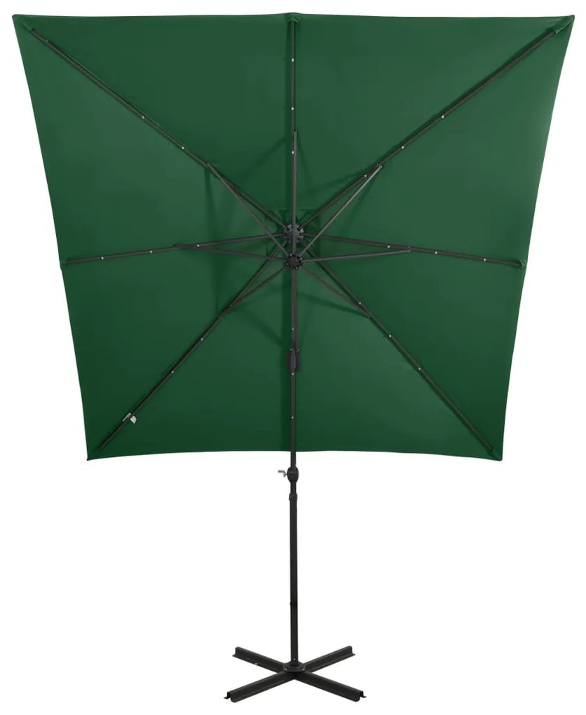Guarda-sol jardim cantilever c/ poste e luzes LED 250 cm verde