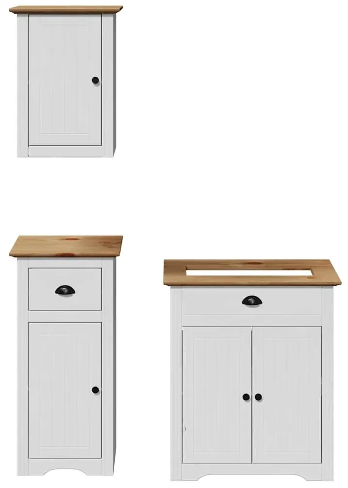 3 pcs conjunto de móveis WC BODO pinho maciço branco castanho
