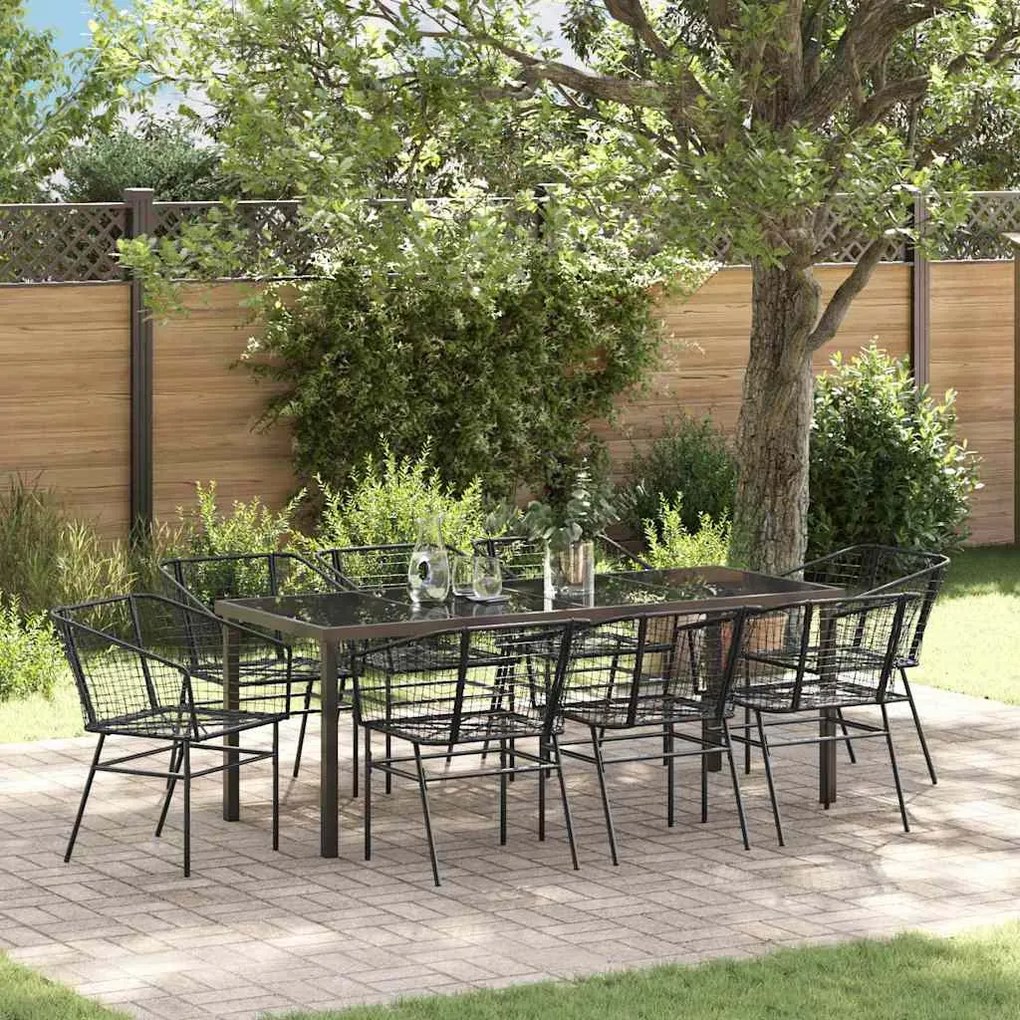 vidaXL Conjunto de Jantar de Jardim 9 Peças Preto em Rattan Sintético