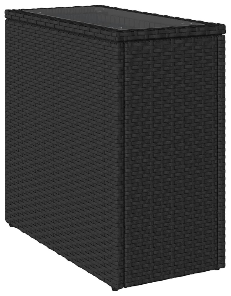 Mesa de apoio jardim c/ tampo vidro 58x27,5x55 cm vime PE preto