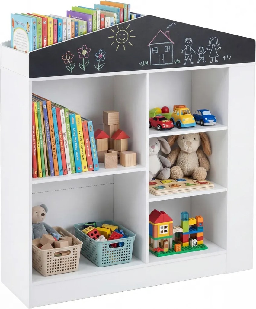 Estante infantil em forma de casa 94 x 30 x 102 cm com 11 compartimentos abertos para quarto, sala de jogos ou creche – Branca