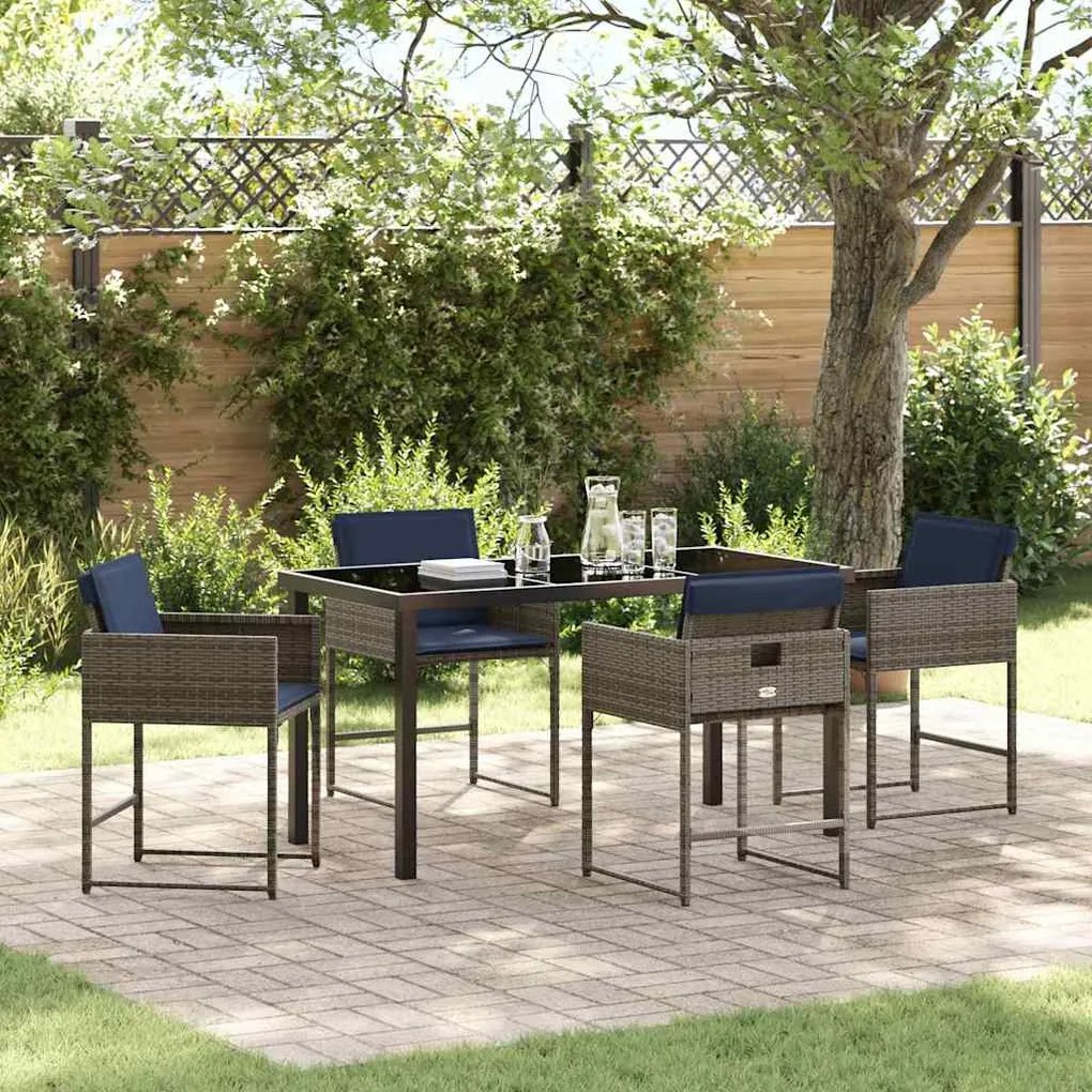 vidaXL Conjunto de Jantar de Jardim de 5 Peças com Almofadas Cinzas em Rattan Sintético