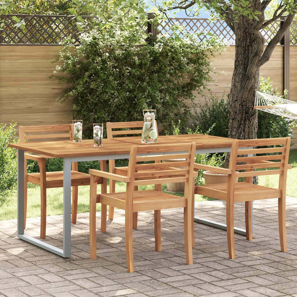 Mesa de Jantar Externa vidaXL Cinza 180x90x75 cm Aço e Madeira Sólida de Acácia